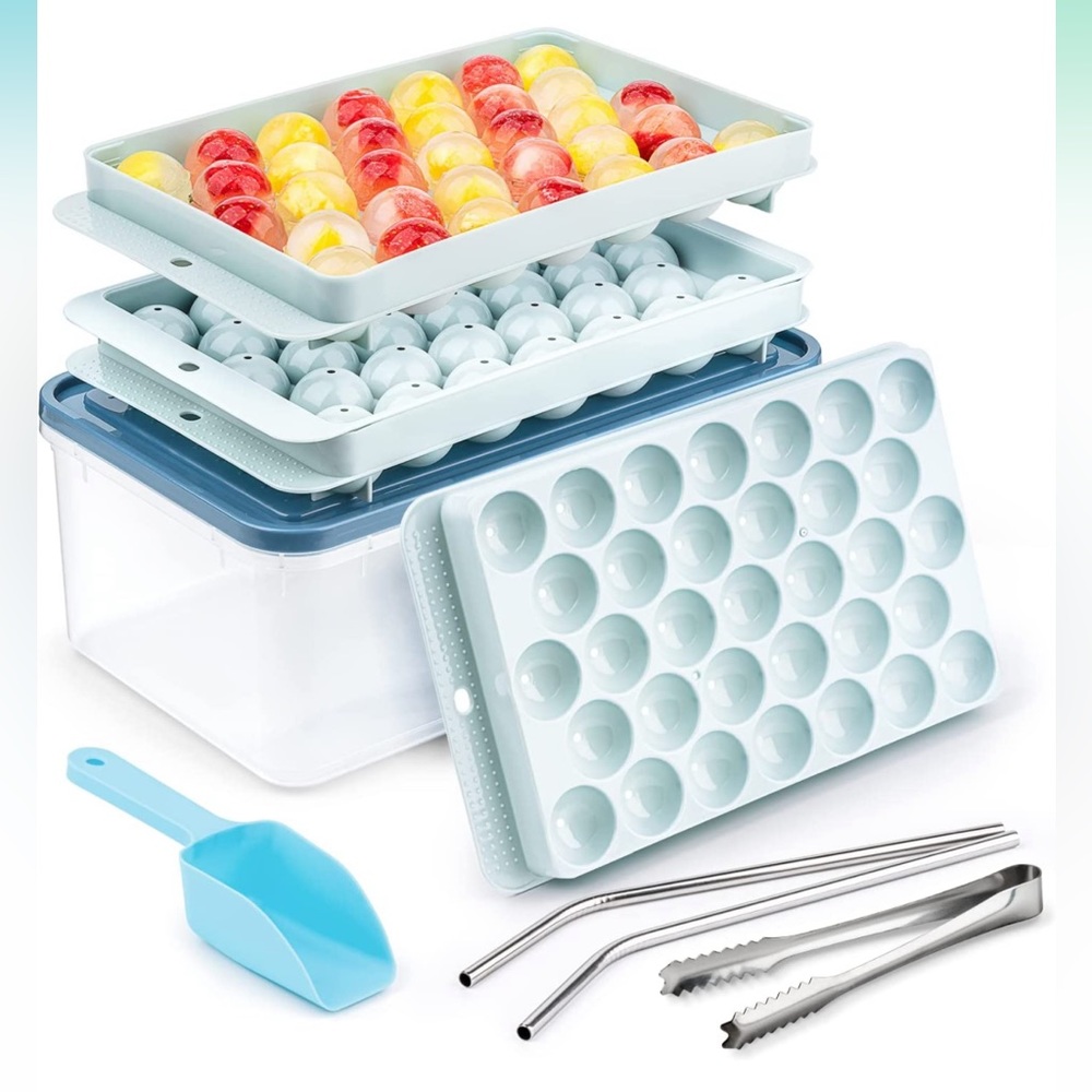 Circle Ice Cube Tray, Round Ice Cube Trays for Freezer with Lid and Bin